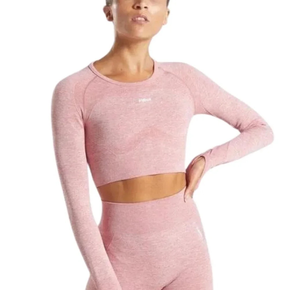 GYMSHARK Womens Size Small k Flex Long Sleeve Crop Top Pink White